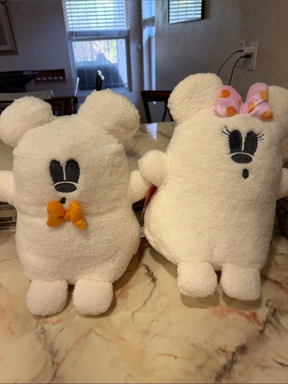 Disney Cream Plush Cartoon Character with Orange Bow
